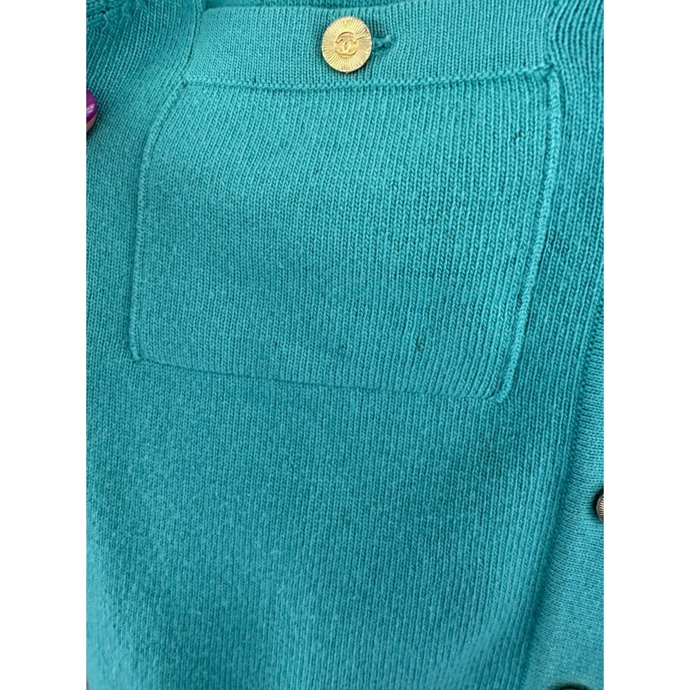 Chanel Vintage Cashmere Skirt Suit Teal Green Gold CC Buttons Scotland Sz 8 10 - Picture 4 of 13
